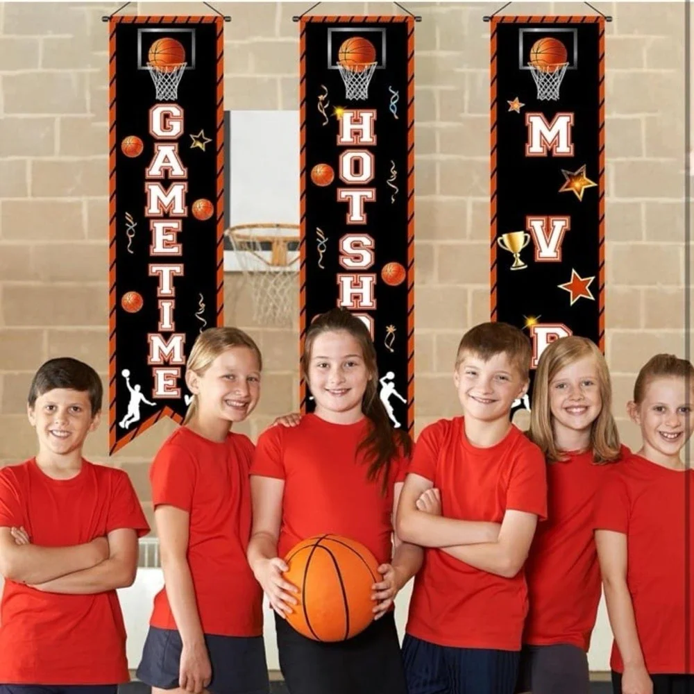 3Pcs Basketball Party Decorations Banner Sign Basketball Game Time Porch Signs‎